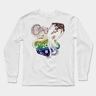 Fathomless D20: dnd 5e warlock dice Dark rainbow text Long Sleeve T-Shirt